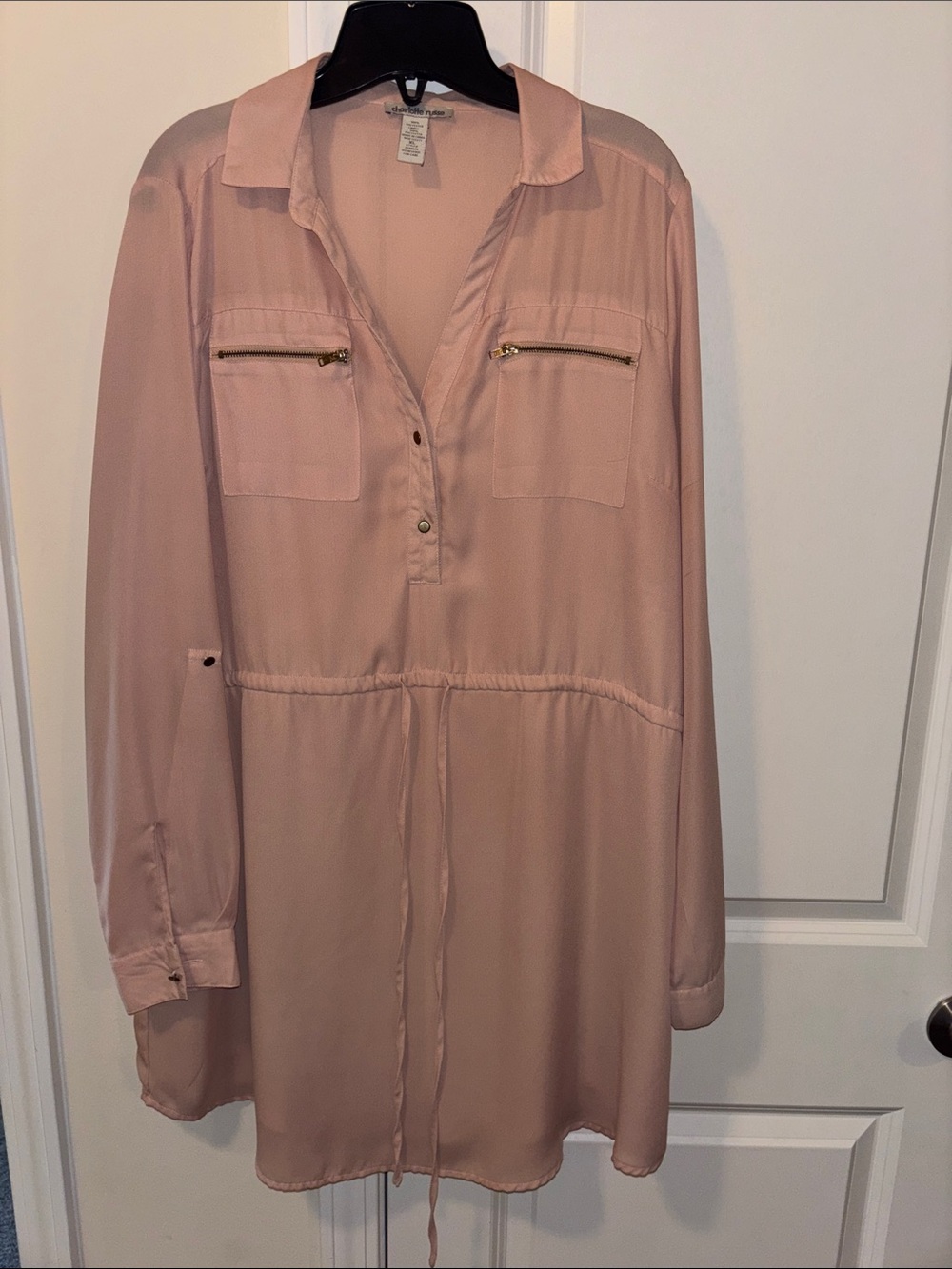 Soft Pink Women's Drawstring Shirt Dress